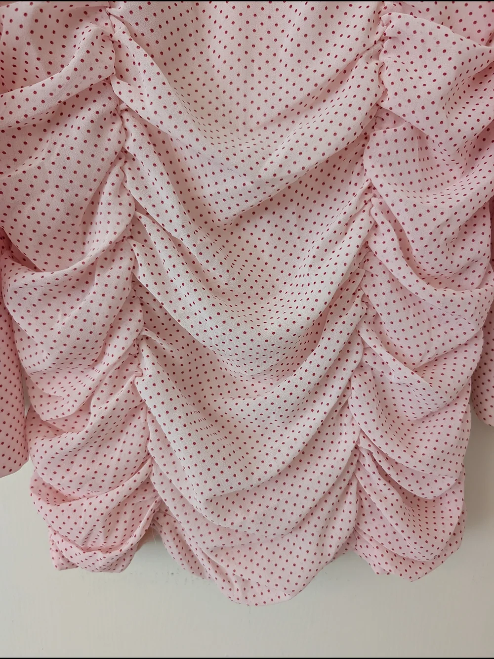 Seven Wonders Womens 4 Ruched Polka Dot Pink Mini Dress Coquette Cottage Party